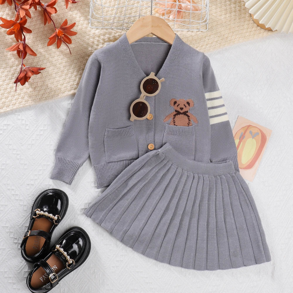 Bear Leader Girls Clothing Sets Autumn New Fashion Kid Sweater Top with Skirt Fashion Outfit 2pcs Elegant Clothes for 2-6 Years AM2594M