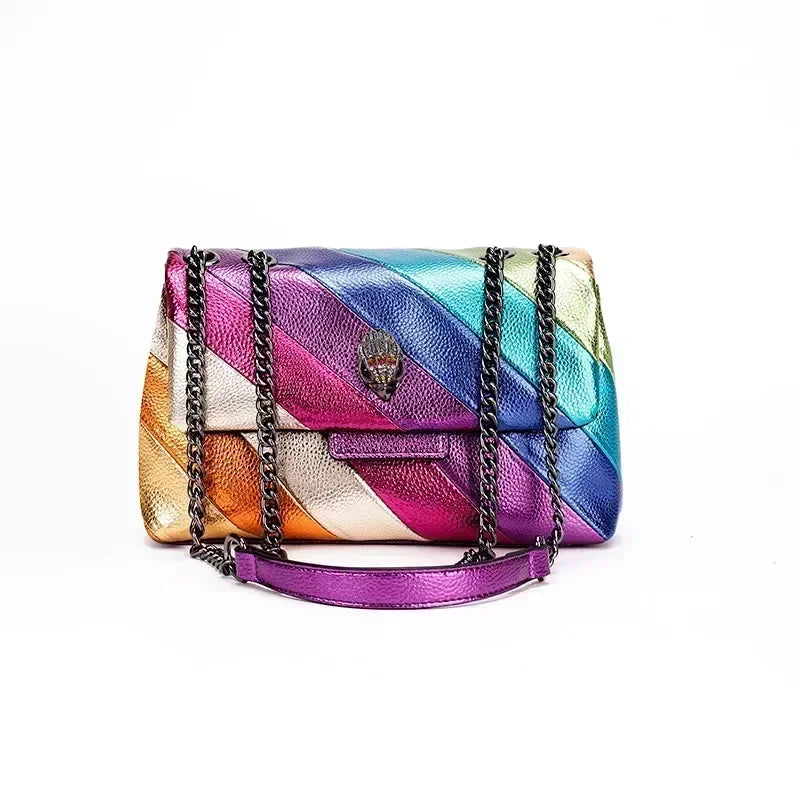 Rainbow Handbag Patchwork Crossbody Bag Shoulder Bag Women's Brand Designer Fashion Trend Luxury Handbag PU Shoulder Bag Rainbow 26X15X11.5 CM