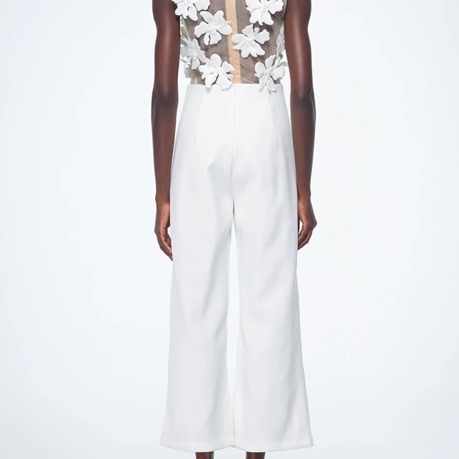 TWOTWINSTYLE Solid Slimming Spliced Appliques Jumpsuits for Women V Neck Sleeveless High Waist Elegant Jumpsuit Female Fashion