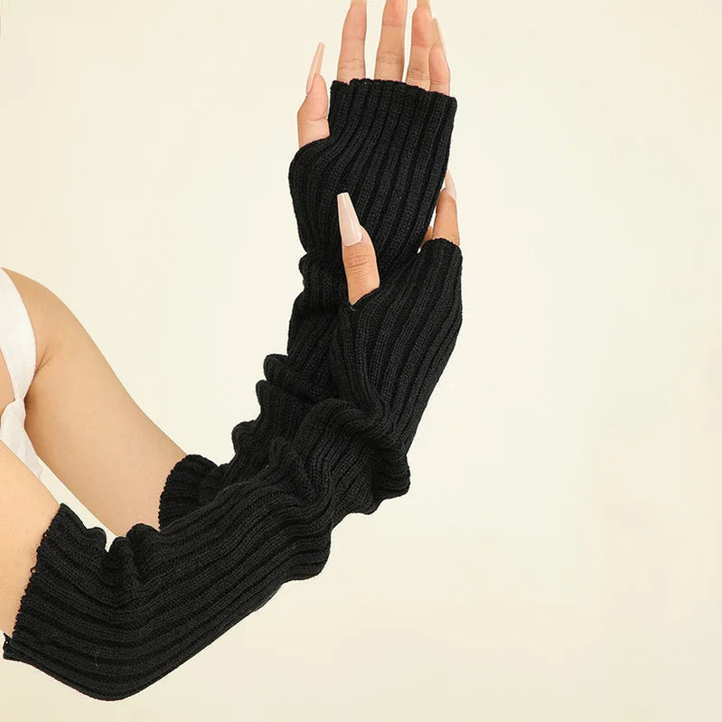 Elegant Half Finger Long Gloves For Women Trend Autumn Winter Thicken Arm Sleeves Knitted Warm Ladies Sleeves