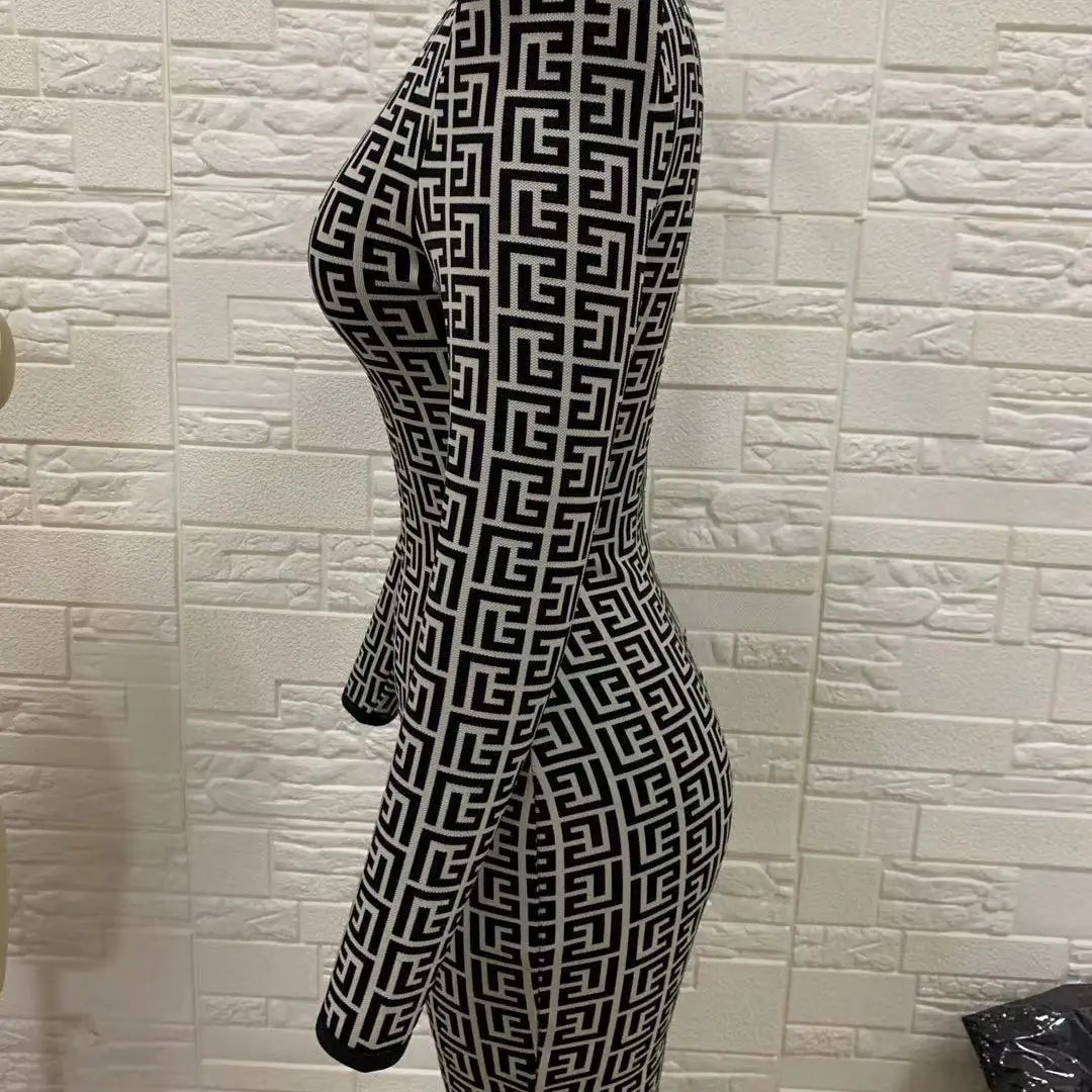 High Quality Black Full Sleeve Jacquard Mini Bandage Dress 2021 Celebrity Designer Fashion Evening Party Dress