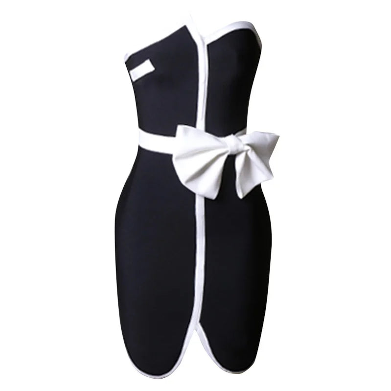 Women's Patchwork Mini Bandage Black Bow Strapless Bodycon Summer Sexy Elegant Club Celebrity Evening Party Dresses black