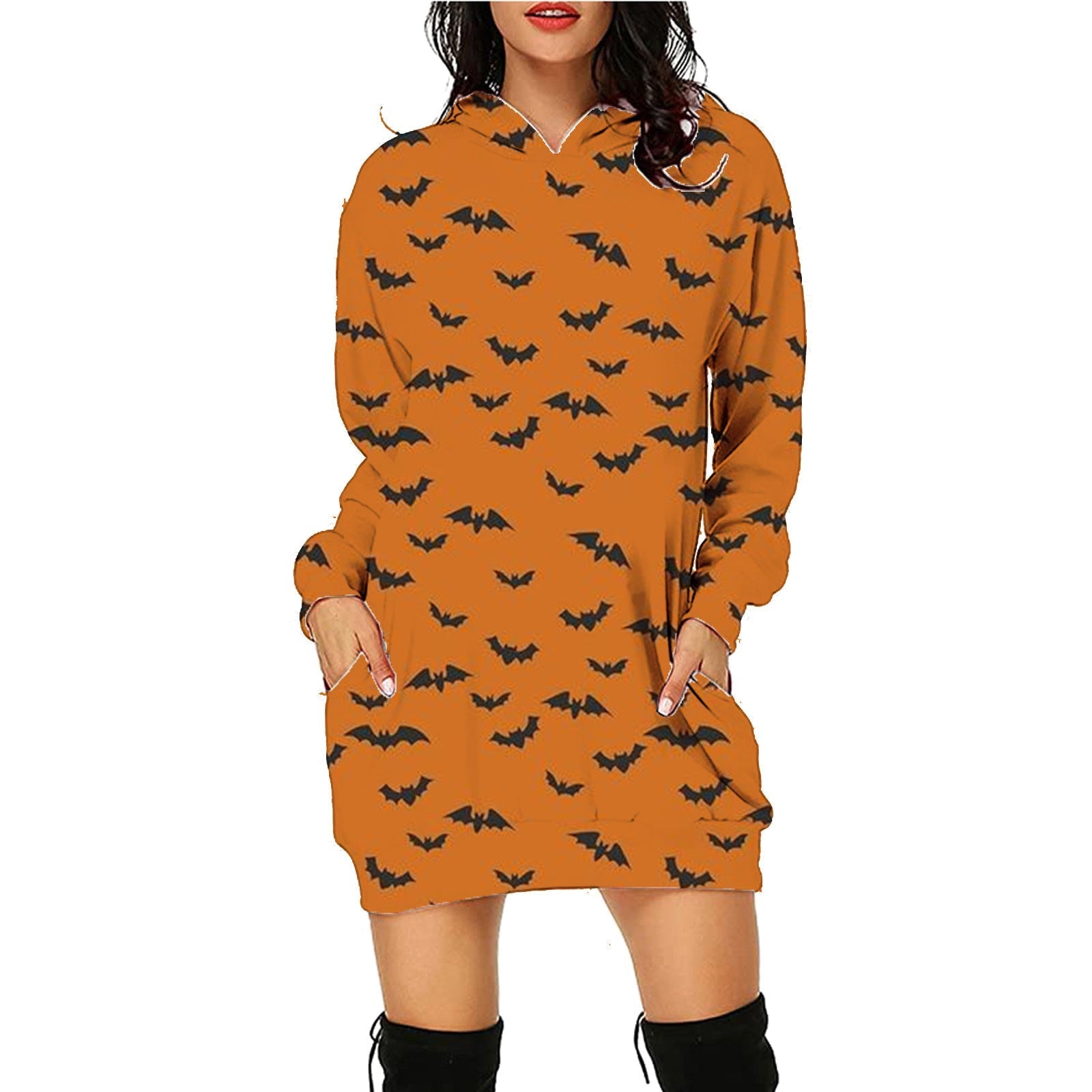 Halloween Print Long Hoodie With Pockets Sweater Long Sleeve Clothes Women SC15