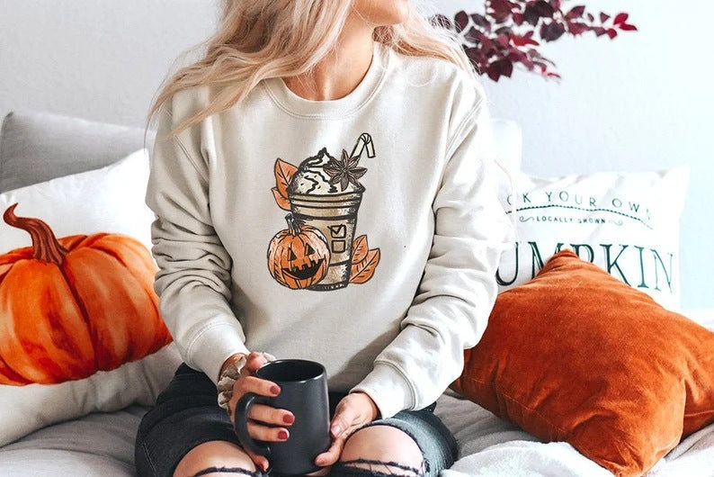 Halloween Printed Round Neck Long Sleeve Sweater