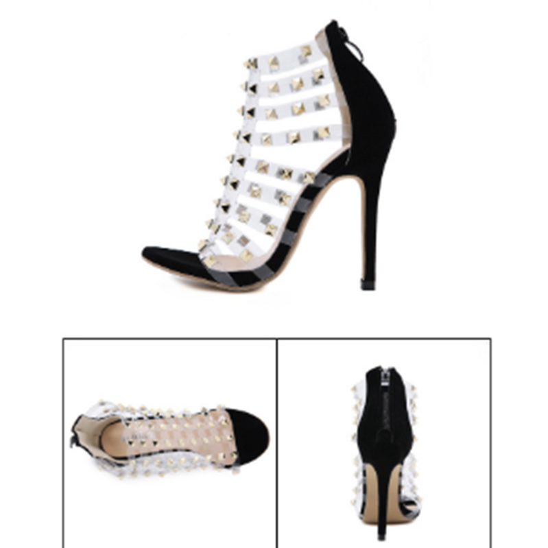 Roman Style Rivet Hollow Transparent 12 cm High Heel Sandals