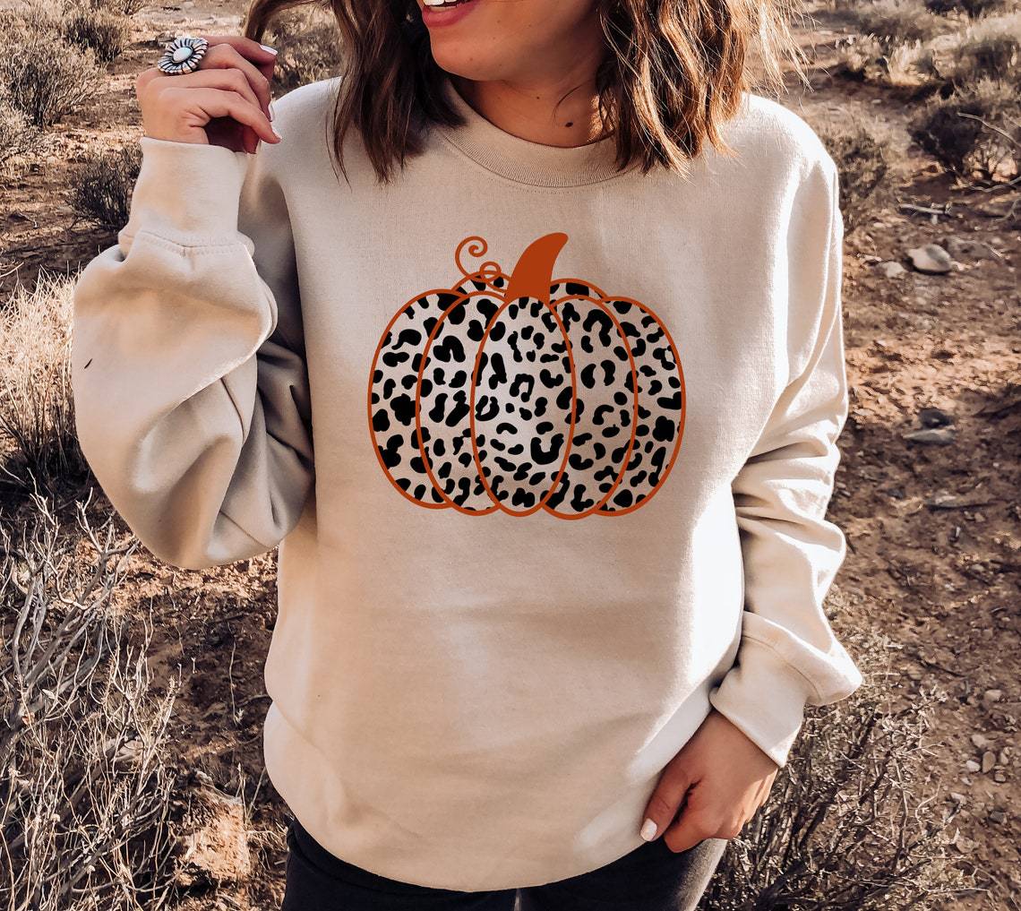 Halloween Printed Round Neck Long Sleeve Sweater Pumpkin