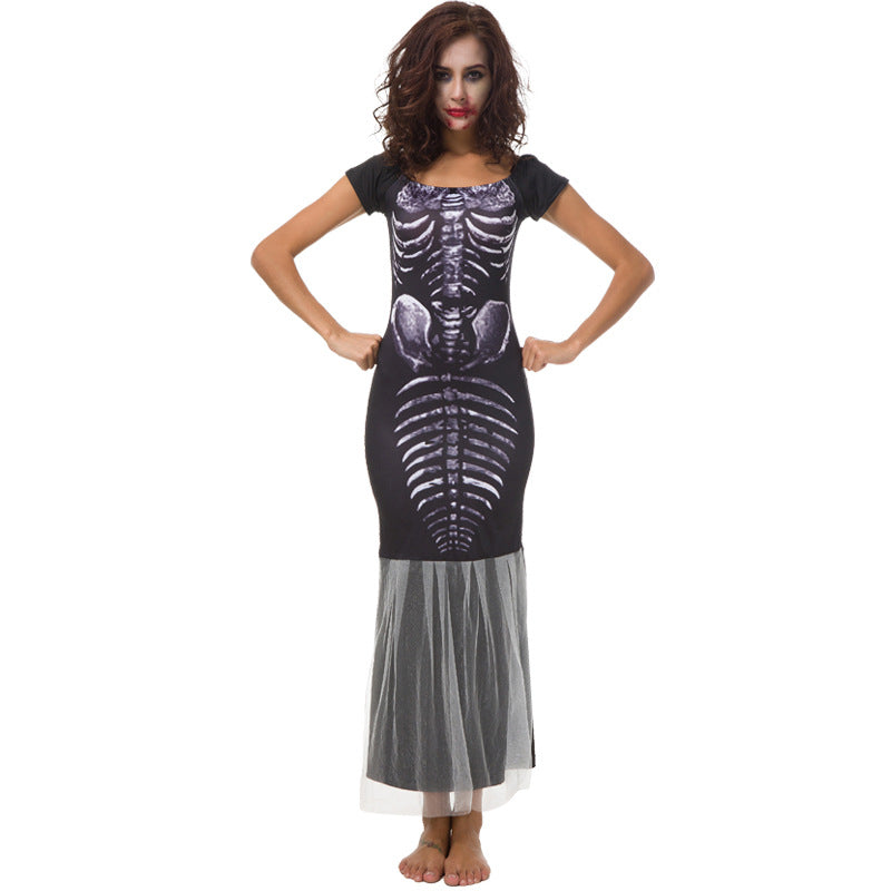 Halloween White Yarn Fishtail Skirt Women's Witch Costume Black