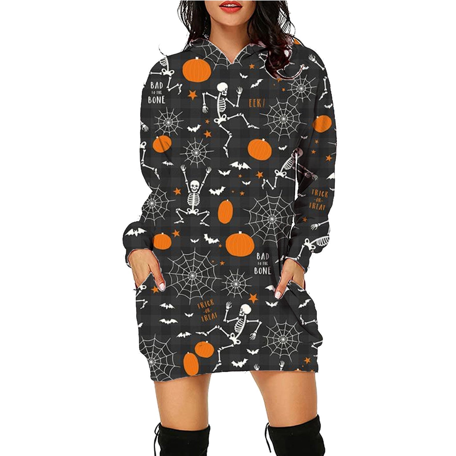 Halloween Print Long Hoodie With Pockets Sweater Long Sleeve Clothes Women SC10