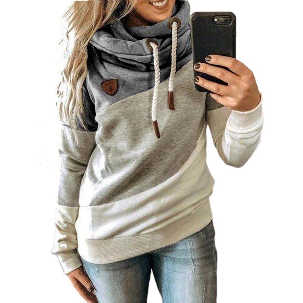 Hoodies for Women Color Block Print Hooded Pullover Casual Long Sleeve Drawstring Sweatshirt Blouse Tops