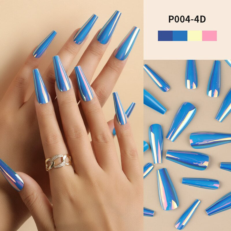 24Pcs/Box Ballerina Press on Nails Tips False Nail Art Full Cover Detachable Artificial Fake Nails Metal Mirror Powder Design 4