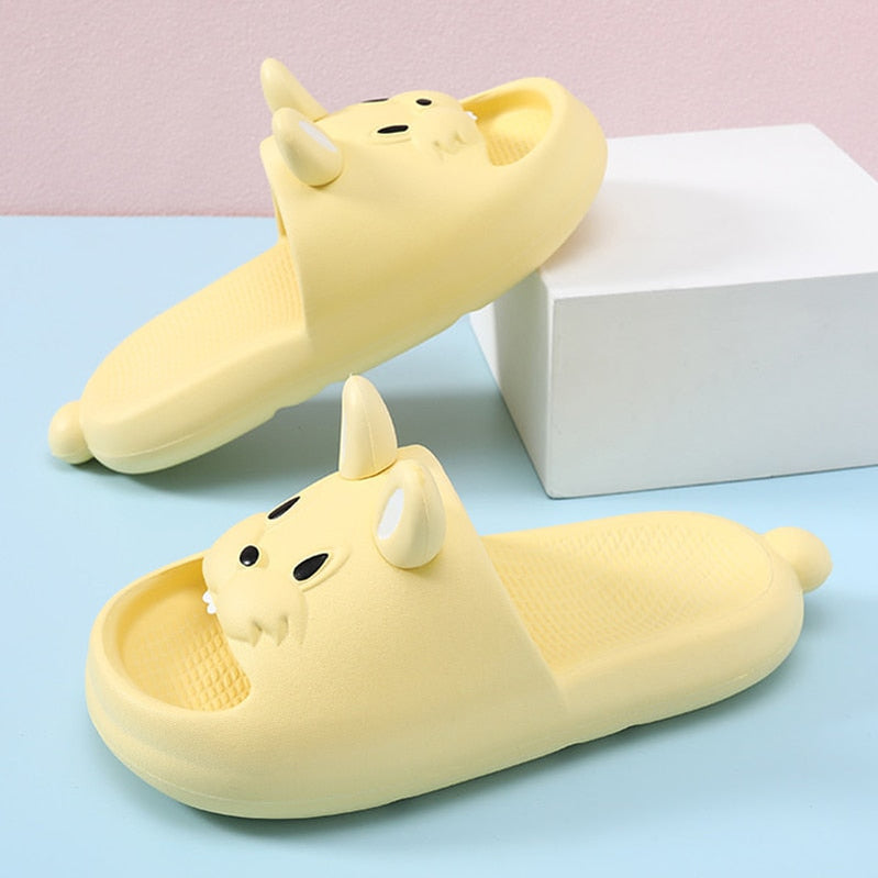 Adorables niñas de conejos livianos livianos sin deslizamiento toboganes de punta abierta para niños zapatillas de dibujo 3D de verano