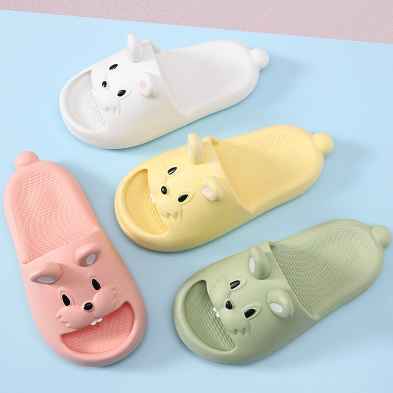 Adorable Rabbit Girls Lightweight Non-Slip Open Toe Slides For Kids Children Summer 3D Cartoon SLippers