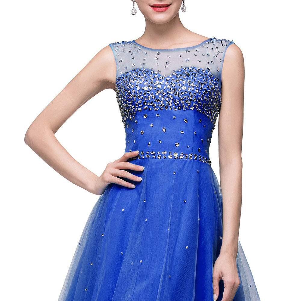 Luxury Elegant Short Homecoming Dresses Vestidos De Fiesta Crystal Formal Party Gowns Vestido De Formatura Royal Blue