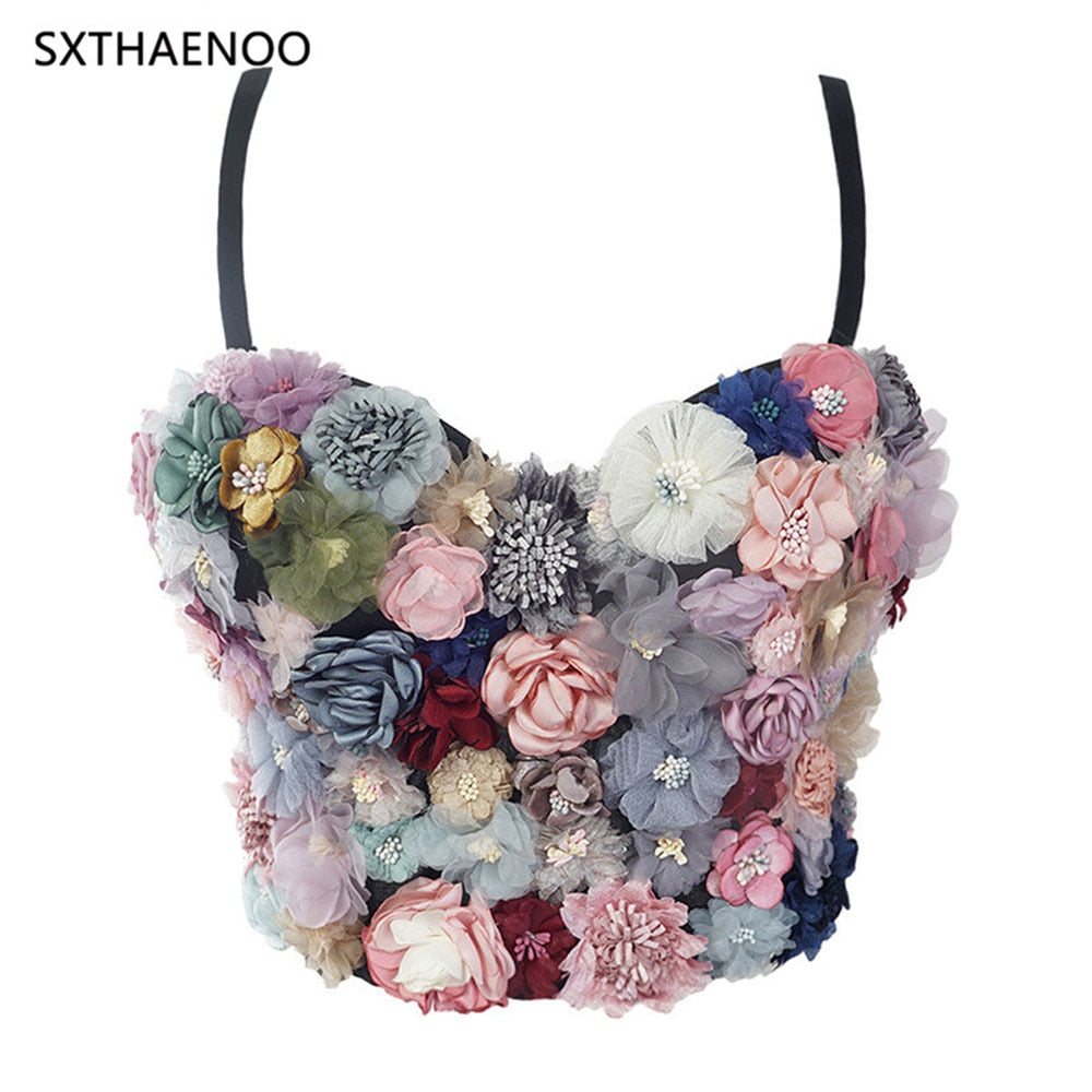 SXTHAENOO Sexy &amp; Charming Applique Floral Corselets Women&#39;s Bachelorette Bustier Bra Cropped Top Wedding Bralette Vest