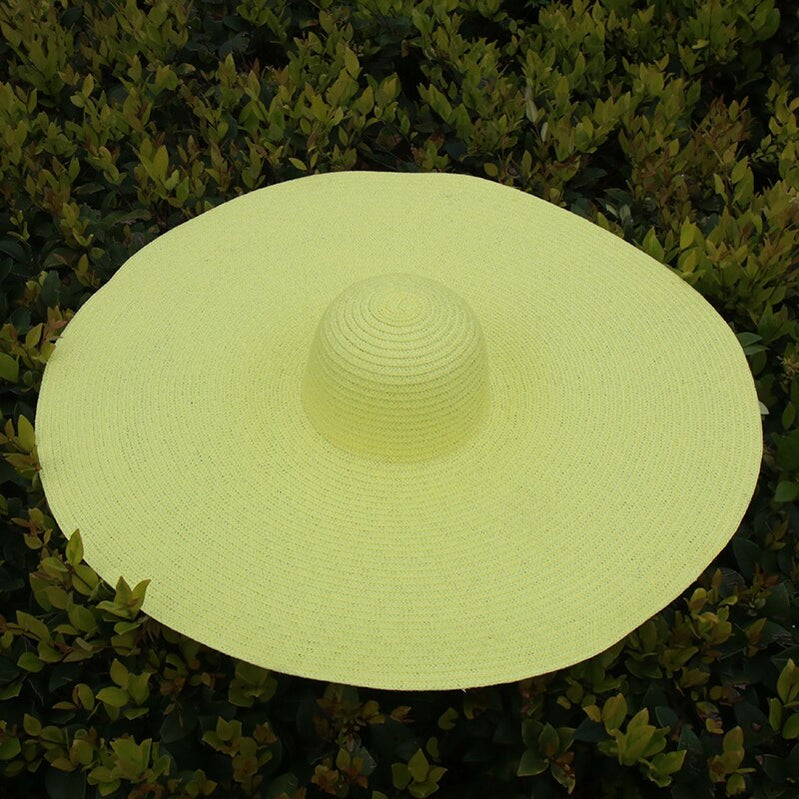 25CM Wide Brim Oversized Beach Hats For Women Large Straw Hat UV Protection Foldable Sun Shade Hat Fluorescent yellow