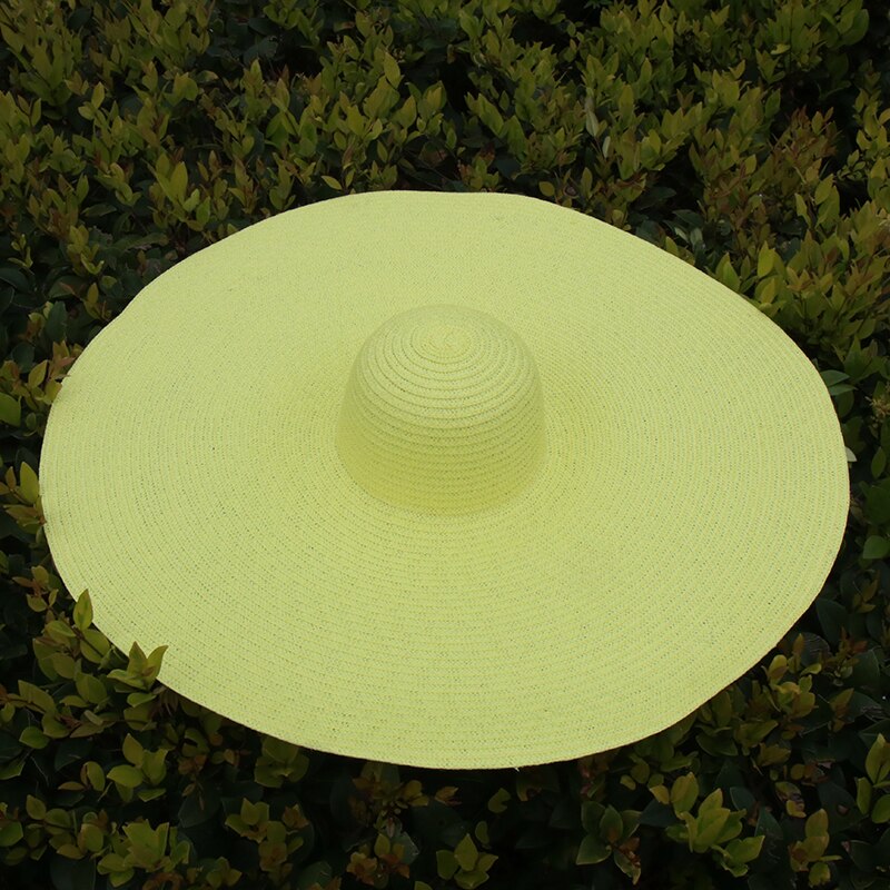 25CM Wide Brim Oversized Beach Hats For Women Large Straw Hat UV Protection Foldable Sun Shade Hat Fluorescent yellow