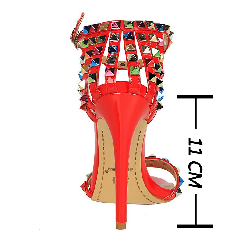 Shoes Color Rivets Women Sandals Roman Style Heeled Sandals Hollow Out High Heels Stiletto Sexy Party Shoes Sandals