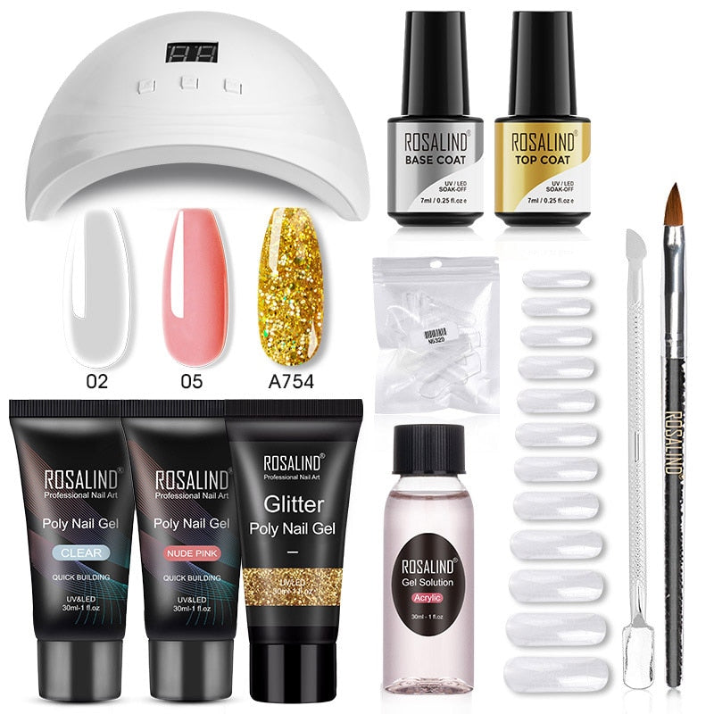 ROSALIND Poly Nail Gel Kit Nail Set For Manicure With UV LED Lamp Need Base Top Coat Hybrid Varnishes Cured Gel Lacquer Nail Art RE-6GELS4TOOLS-32