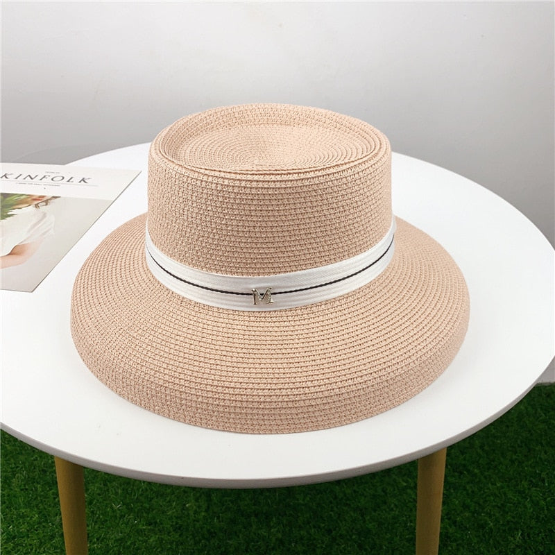 Summer hat new female sun hat folding beach hat big brim travel sunscreen Hepburn wind sun hat travel 9 Spain 55-58CM