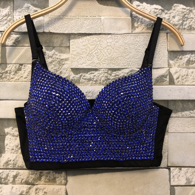 Irene Tinnie Hand-made Pearls Jewel Diamond Bralet Women's Bustier Bra Wedding Party Corset Cropped Top Vest Plus Size 6701