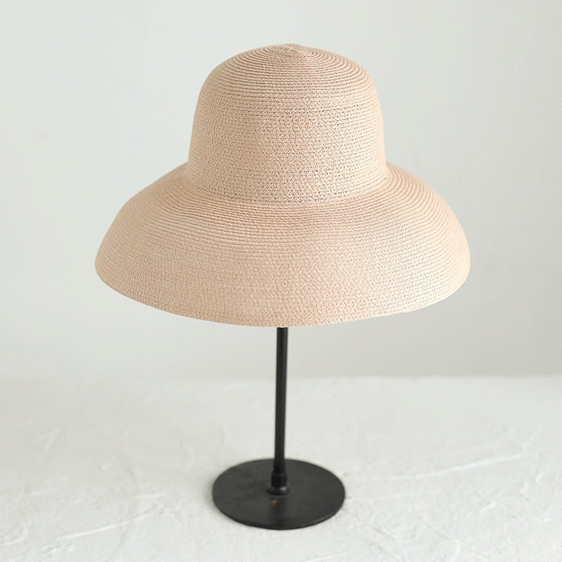 Summer hat new female sun hat folding beach hat big brim travel sunscreen Hepburn wind sun hat travel