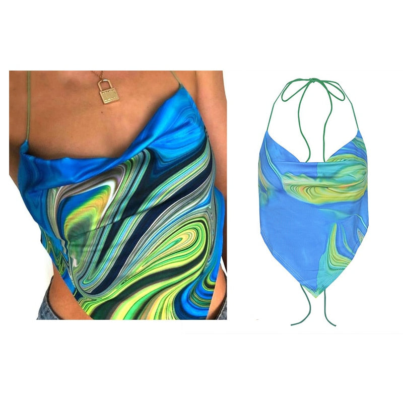 Vintage Brown Halter Camisole Hollow Out Cyber Y2k Crop Top Women Gothic Sexy Aesthetic Fairy Corset Tank Camis 90s Clothes nz754-blue