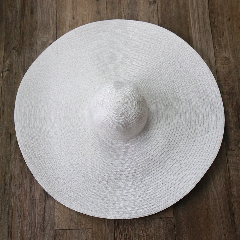Women Beach Accessories Sombrero Big Size Hat Female Large Wide Brim Straw Sun Hats Oversized Anti UV 50 Summer Hat Wholesale white
