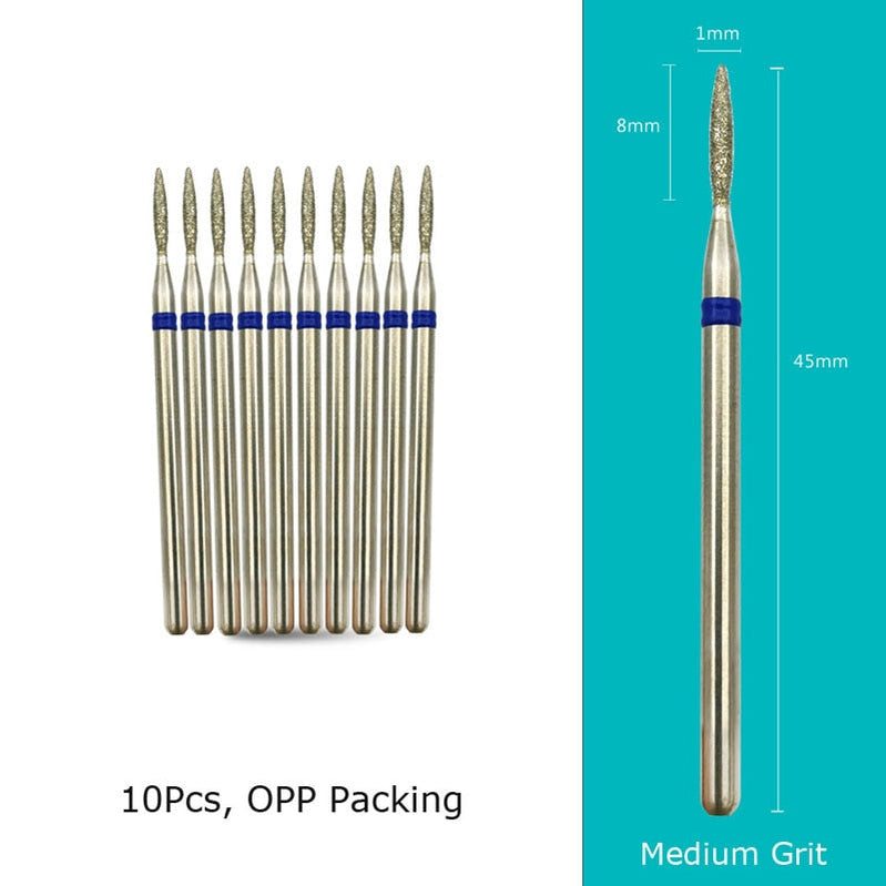 HYTOOS 10pcs/Set Nail Drill Bits Diamond Cutters for Manicure Cuticle Burr Milling Cutter for Pedicure Nails Accessories Tools H0108D-M(D)