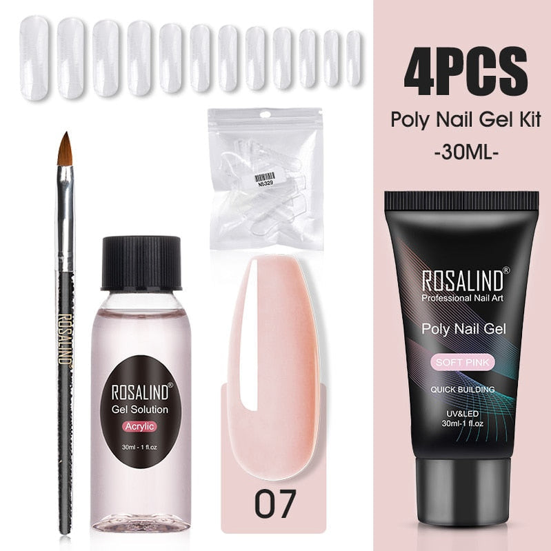 ROSALIND Poly Nail Gel Kit Nail Set For Manicure With UV LED Lamp Need Base Top Coat Hybrid Varnishes Cured Gel Lacquer Nail Art RE-2GELS2TOOLS-39
