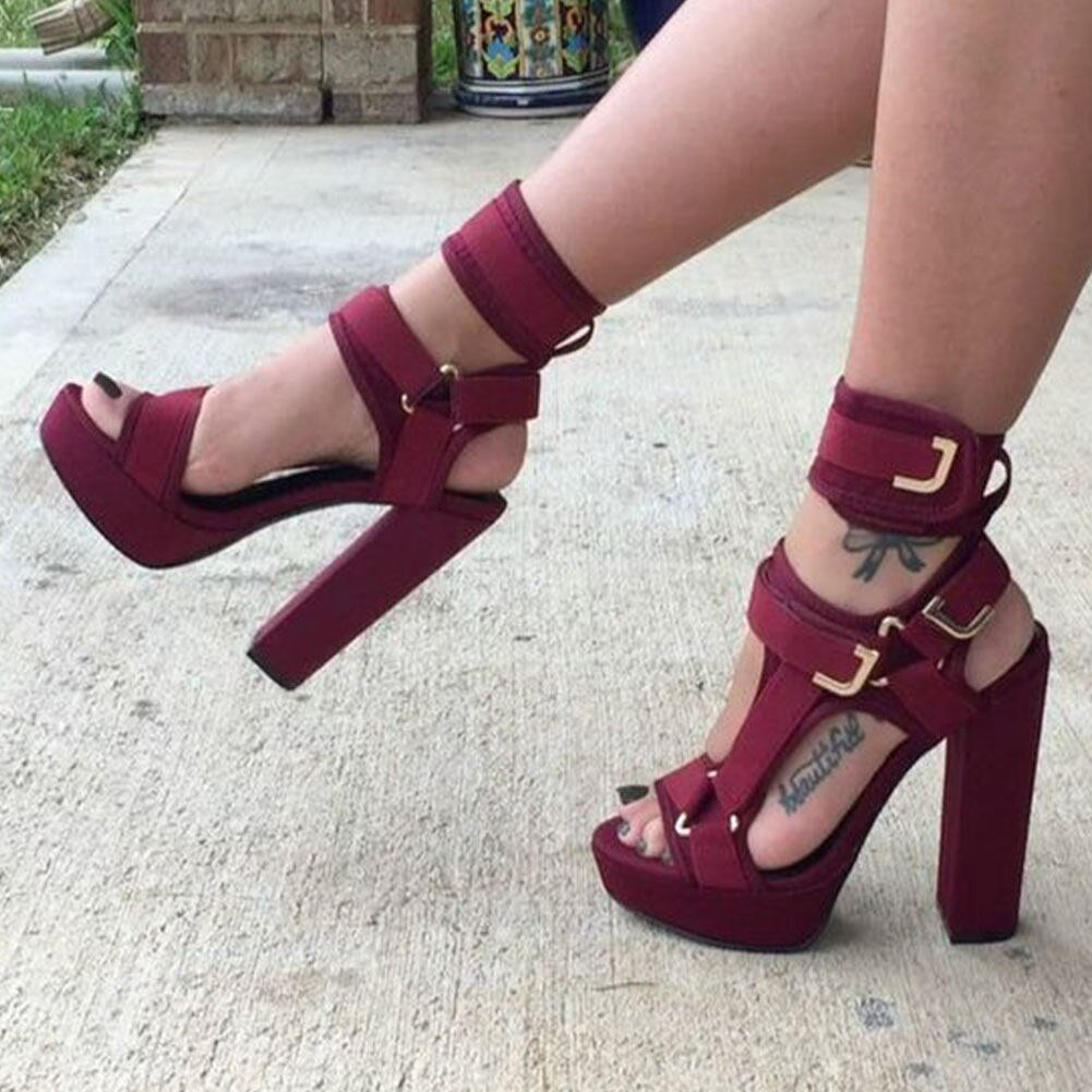 Sexy High heels Plus size platform custmoized colors party Gladiator ankle-strap ladies sandals shoes women Wine Red