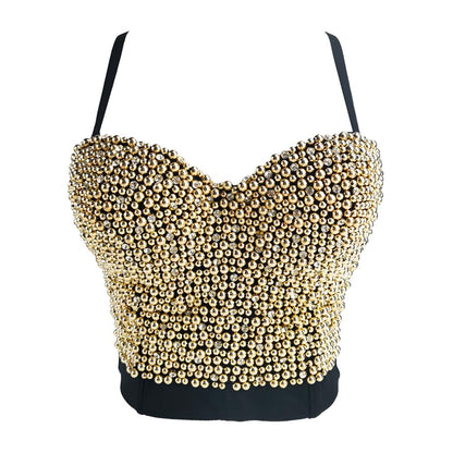 Irene Tinnie Hand-made Pearls Jewel Diamond Bralet Women's Bustier Bra Wedding Party Corset Cropped Top Vest Plus Size