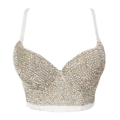 Irene Tinnie Hand-made Pearls Jewel Diamond Bralet Women's Bustier Bra Wedding Party Corset Cropped Top Vest Plus Size