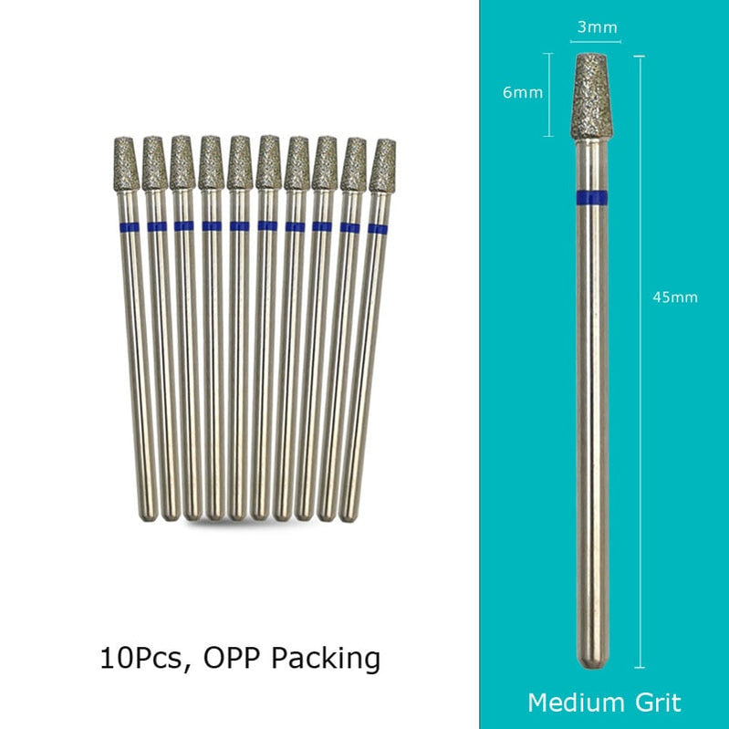 HYTOOS 10pcs/Set Nail Drill Bits Diamond Cutters for Manicure Cuticle Burr Milling Cutter for Pedicure Nails Accessories Tools BM0306D-M(D)