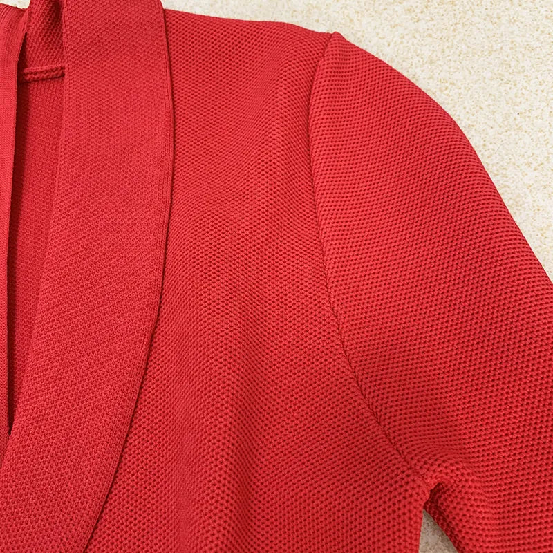 Fall Winter Designer Dress Women's Long Sleeve Notched Collar Knit Dress