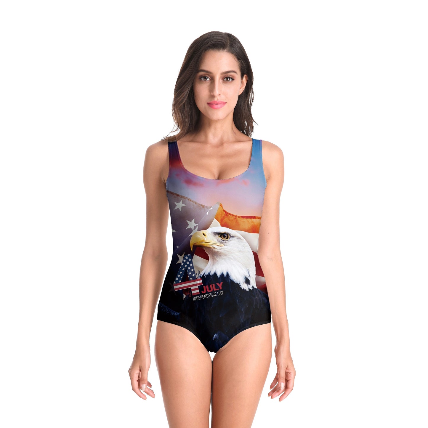 Sleeveless One-Piece Swimsuit American flag Printed  Beach Suit Summer Swimming Sport Wear Bikini
