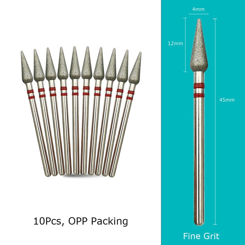 HYTOOS 10pcs/Set Nail Drill Bits Diamond Cutters for Manicure Cuticle Burr Milling Cutter for Pedicure Nails Accessories Tools MD0412D-F(D)
