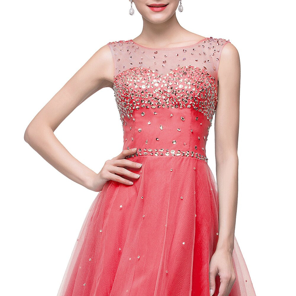 Luxury Elegant Short Homecoming Dresses Vestidos De Fiesta Crystal Formal Party Gowns Vestido De Formatura Watermelon