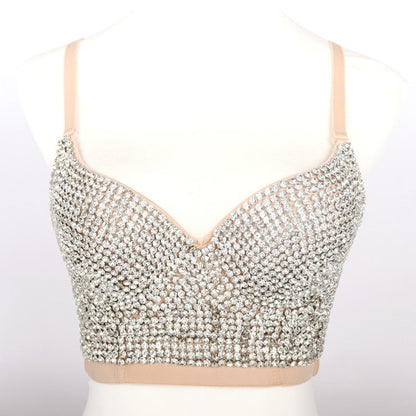 Irene Tinnie Hand-made Pearls Jewel Diamond Bralet Women's Bustier Bra Wedding Party Corset Cropped Top Vest Plus Size