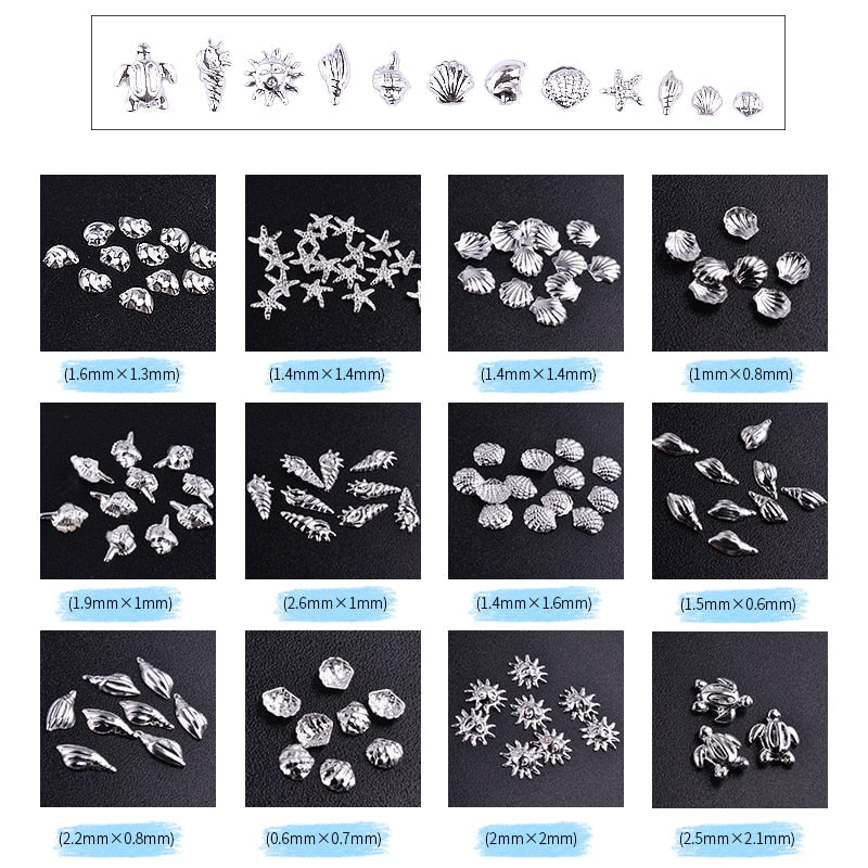 Fashion Metal Sea Animal Stickers for Nails Cute Shell Shape Nail Art Decorations for Manicure