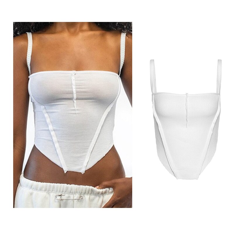 Vintage Brown Halter Camisole Hollow Out Cyber Y2k Crop Top Women Gothic Sexy Aesthetic Fairy Corset Tank Camis 90s Clothes nz7011-white