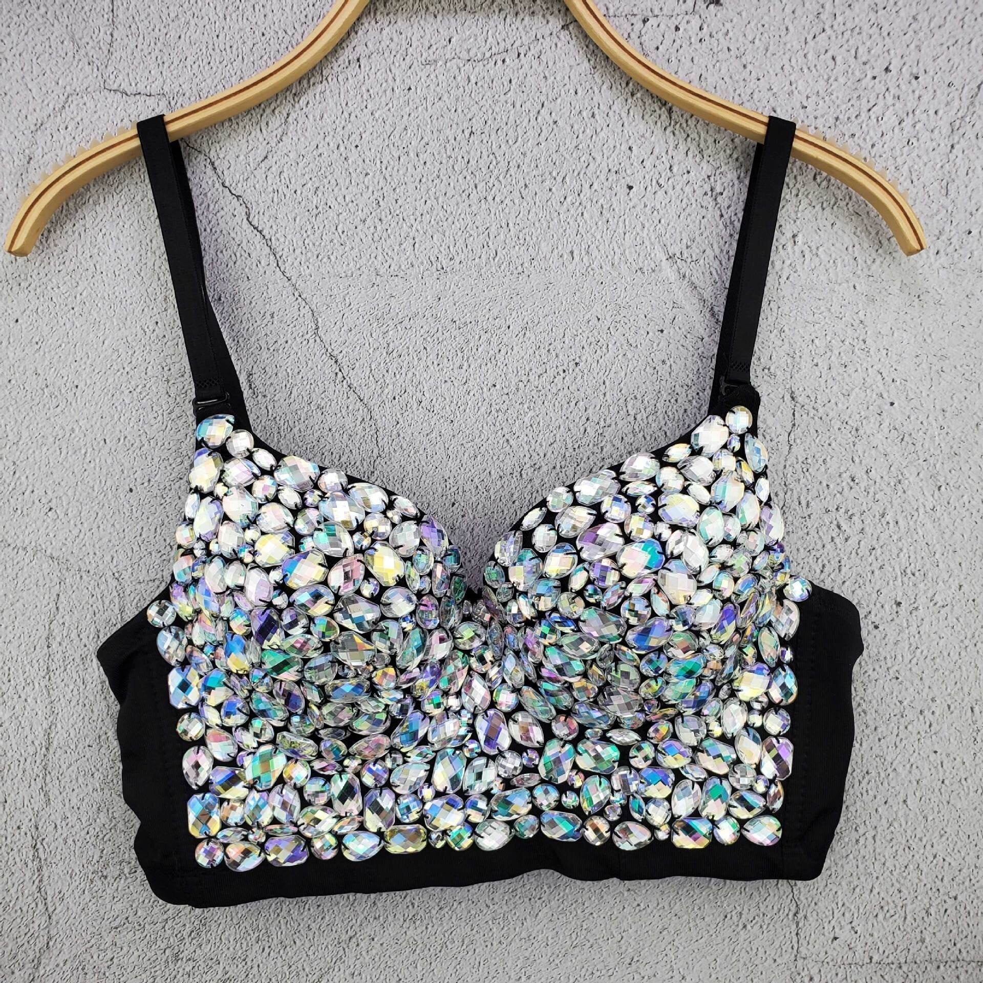 IRENE TINNIE Handmade Shiny Rhinestone Crop Top Shining Tank Top Backless Vest Sexy Bra Party Nightclub Vest 1902