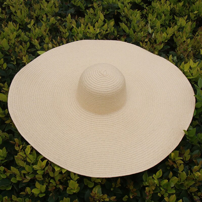 25CM Wide Brim Oversized Beach Hats For Women Large Straw Hat UV Protection Foldable Sun Shade Hat dark beige