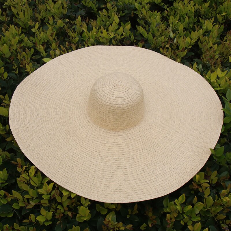 25CM Wide Brim Oversized Beach Hats For Women Large Straw Hat UV Protection Foldable Sun Shade Hat dark beige