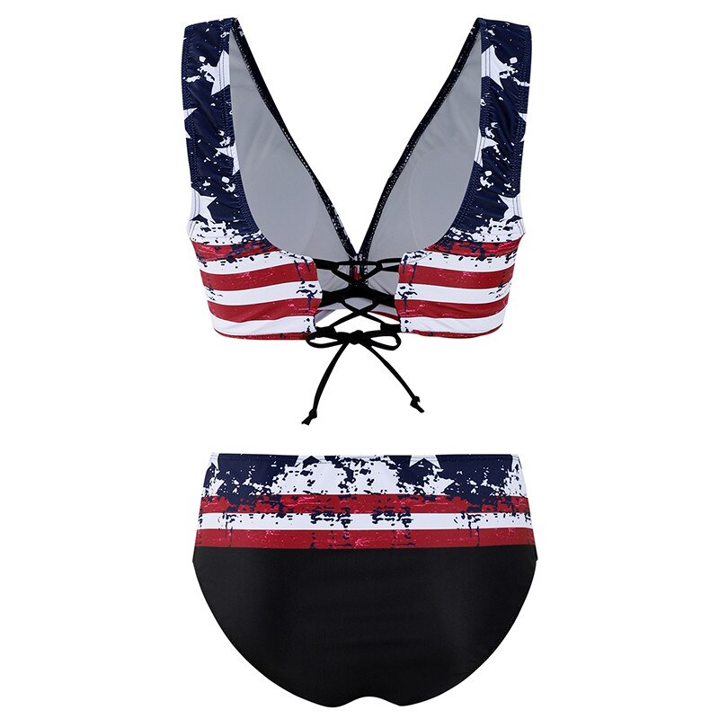 Swimwear women Padded Push-up Bra Bikini Set American flag Print sexy Swimsuit Low Waist Bathing Suit Swimming suit for women