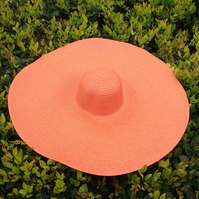 25CM Wide Brim Oversized Beach Hats For Women Large Straw Hat UV Protection Foldable Sun Shade Hat orange