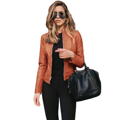Women Bike  Coat  PU Leather Outwear Zipper Outfit Spring Autumn WomeFashion Short  Thin Female Jacket