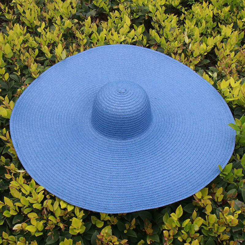 25CM Wide Brim Oversized Beach Hats For Women Large Straw Hat UV Protection Foldable Sun Shade Hat denim