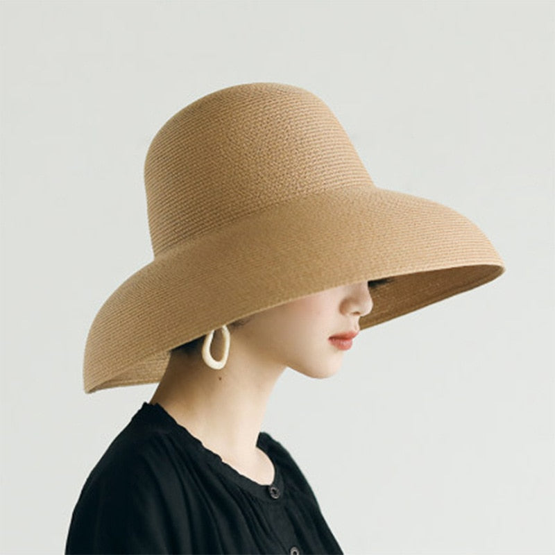 Summer hat new female sun hat folding beach hat big brim travel sunscreen Hepburn wind sun hat travel 3 Spain 55-58CM