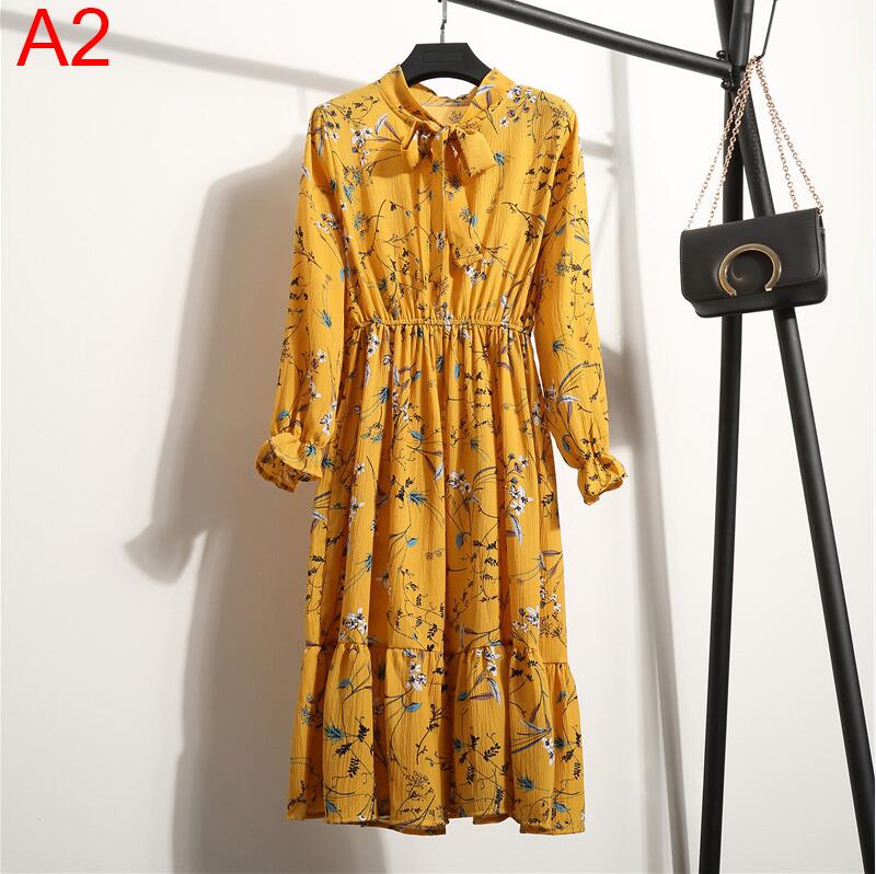 Plus Size Women's Clothing Long Sleeve Chiffon Shirt Dresses For Women Red Bow Floral Club Party Autumn Winter платье Woman A2