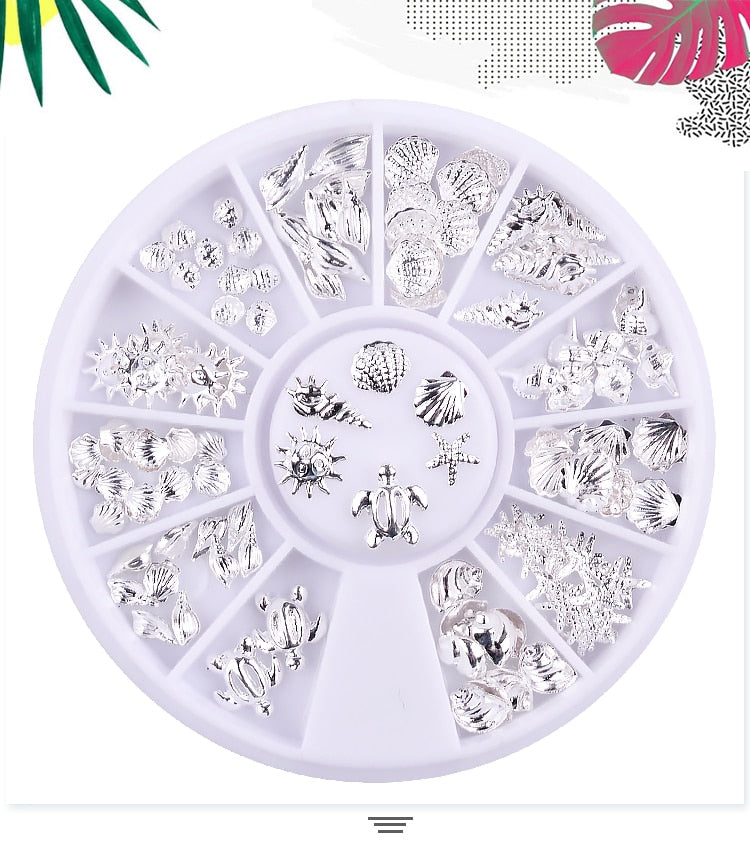 Fashion Metal Sea Animal Stickers for Nails Cute Shell Shape Nail Art Decorations for Manicure